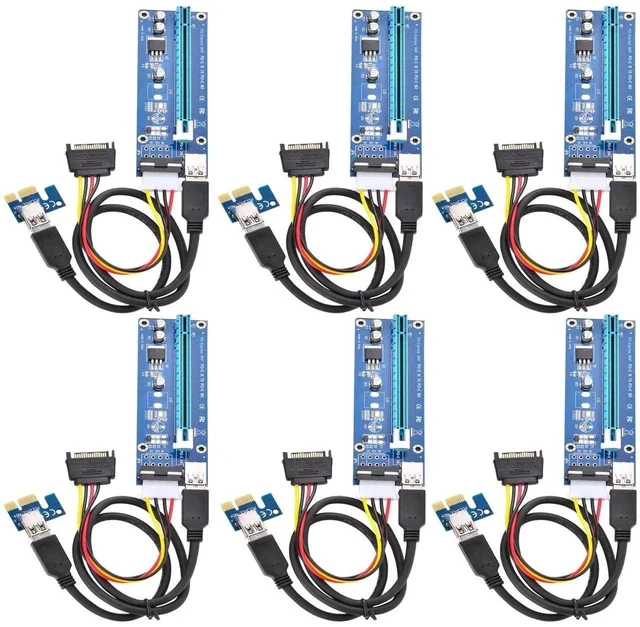 Alt view image 5 of 5 - PCI Express 16x to 1x Powered Riser Adapter Card w/60cm USB 3.0 Extension Cable and 4-Pin MOLEX to SATA Power Cable-GPU Riser Extender Cable-Ethereum Mining ETH (6 Pack 4 Pin)