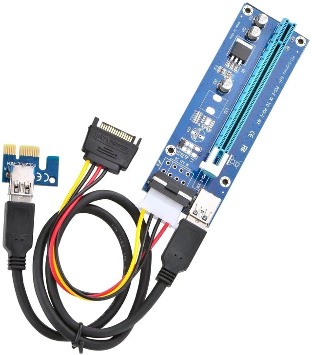 Alt view image 4 of 5 - PCI Express 16x to 1x Powered Riser Adapter Card w/60cm USB 3.0 Extension Cable and 4-Pin MOLEX to SATA Power Cable-GPU Riser Extender Cable-Ethereum Mining ETH (6 Pack 4 Pin)