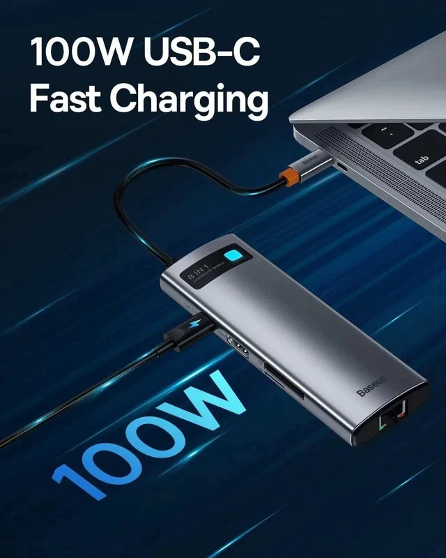 Alt view image 5 of 6 - Baseus 8-in-1 USB C Hub Docking Station, USB C Adapter with 4K HDMI, 3 USB 3.0, TF/SD Reader, Ethernet, 100W Power Delivery Compatible with MacBook, Surface, iPad, Steam Deck or Other Type C Devices