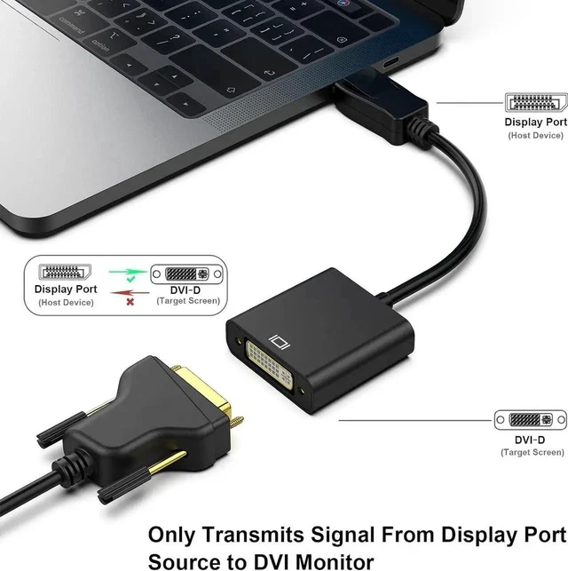 Alt view image 3 of 3 - DisplayPort to DVI DVI-D Single Link Adapter, Display Port to DVI Converter Male to Female Black 2-Pack