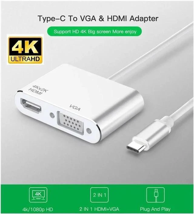 Main image of Aluminum USB C to HDMI VGA Adapter for Surface Pro 7, MacBook Pro, Dell XPS 13, and More - Thunderbolt 3 Port Compatible, Silver