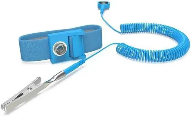 Alt view image 2 of 3 - 2 Pcs Blue Coil Cable ESD Anti Static Antistatic Wrist Strap Wristband 6 ft