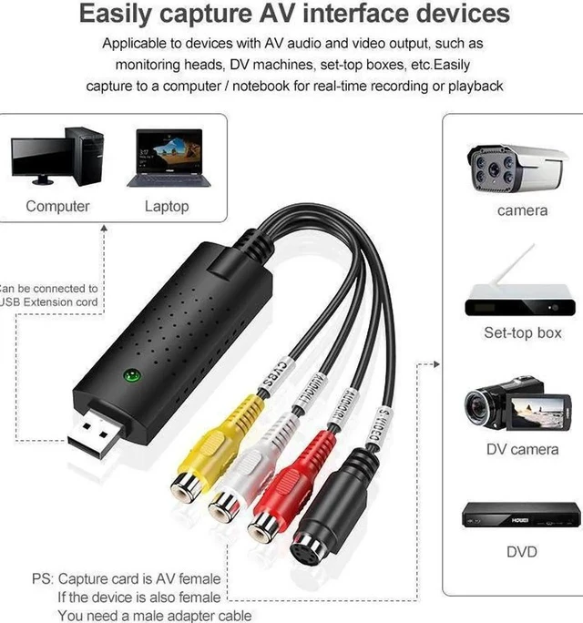 Alt view image 4 of 5 - Video Audio VHS VCR Video Capture Card USB2.0 To DVD Converter Capture Card Adapter