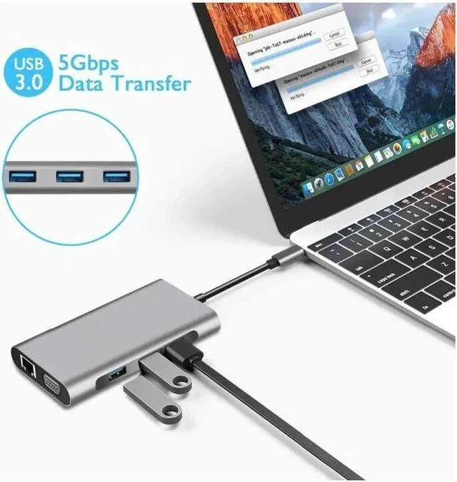 Alt view image 4 of 7 - USB C Hub 10 in 1 USB C Adapter with Gigabit Ethernet Port PD Type C Charging Port 4K HDMI VGA SD TF Card Reader 3 USB Ports and Audio Mic Port Compatible for MacBook ChromeBook More