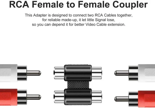 Alt view image 7 of 7 - 2 RCA Female Jack to Female Jack Adapter Coupler Nickel Plated RCA Connector Extender Dual RCA A/V Cable Jointer Converter for Speaker, Amplifier, RCA Cable, Silver