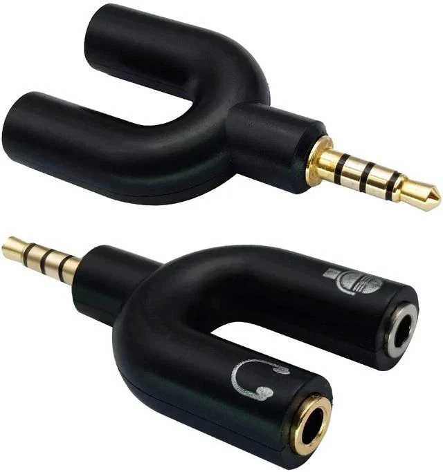 Main image of 3.5mm Headphone Y Splitter Adapter Gold Plated 4 Pole 3.5mm Male to 3.5MM Headphone+Microphone (MIC) Female Plugs Audio Stereo Converter(2-Pack)