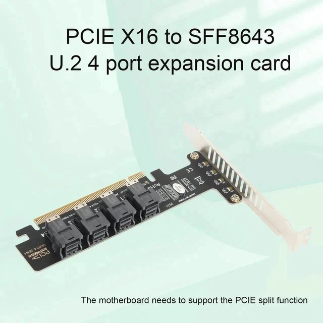 Alt view image 2 of 7 - PCIe 4.0 x16 to 4-Port U.2 NVMe Expansion Split Card, SFF-8643 SFF-8639 U.2 Adapter Card with Independent LED Activity Indicators for Desktop PC & Server