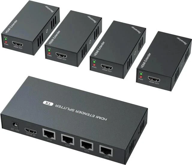 Main image of HDMI Extender Splitter 1x4 1080P@60Hz Over Cat 5E/6/7 Ethernet Cable 50m (165ft) Support EDID Copy POC Function (1 in 4 Out)