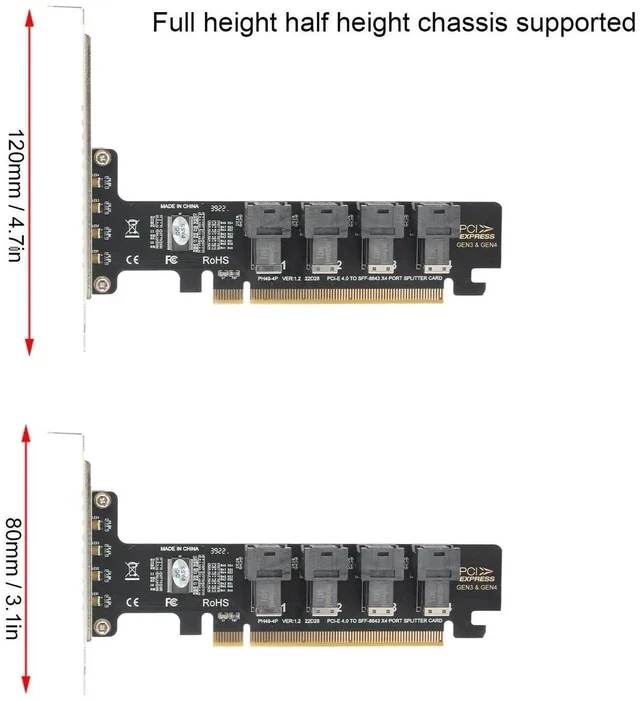 Alt view image 4 of 7 - PCIe 4.0 x16 to 4-Port U.2 NVMe Expansion Split Card, SFF-8643 SFF-8639 U.2 Adapter Card with Independent LED Activity Indicators for Desktop PC & Server