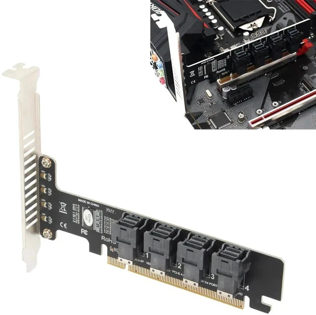 Alt view image 7 of 7 - PCIe 4.0 x16 to 4-Port U.2 NVMe Expansion Split Card, SFF-8643 SFF-8639 U.2 Adapter Card with Independent LED Activity Indicators for Desktop PC & Server