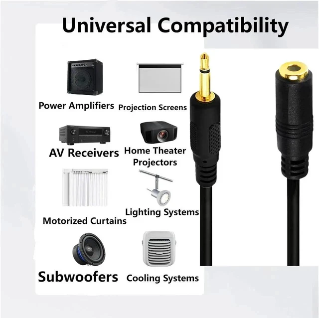 Alt view image 5 of 5 - 3.5mm Mono Extension 1/8" TS Mini Monaural Audio Plug Jack Connector IR Infrared Sensor Receiver Extender Male to Female Cable Wire 6FT/1.8m Black