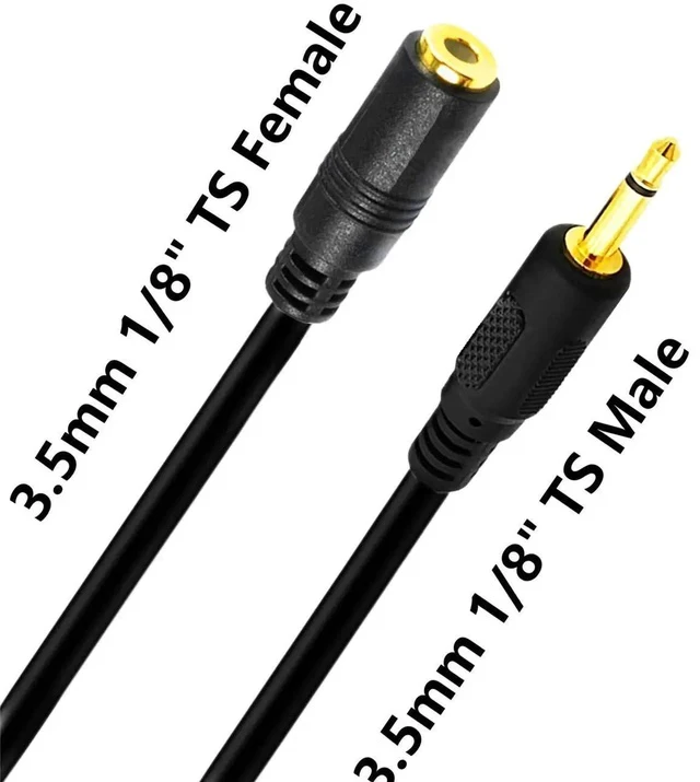 Alt view image 3 of 5 - 3.5mm Mono Extension 1/8" TS Mini Monaural Audio Plug Jack Connector IR Infrared Sensor Receiver Extender Male to Female Cable Wire 6FT/1.8m Black