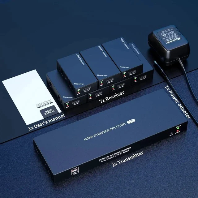 Alt view image 2 of 7 - HDMI Extender Splitter 1x7 1080P@60Hz Over Cat 5E/6/7 Ethernet Cable 50m (164ft) Support HDMI loopout EDID Copy POC Function (1 in 7 Out), Monitor