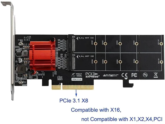 Alt view image 2 of 4 - M.2 NVMe PCIe 3.1 Gen3 Expansion Adapter Card with Low Profile Bracket, M-Key NGFF NVMe SSD Converter Supports 2230/2242/2260/2280/22110 Drives, Fits PCIe X8/X16 Slots