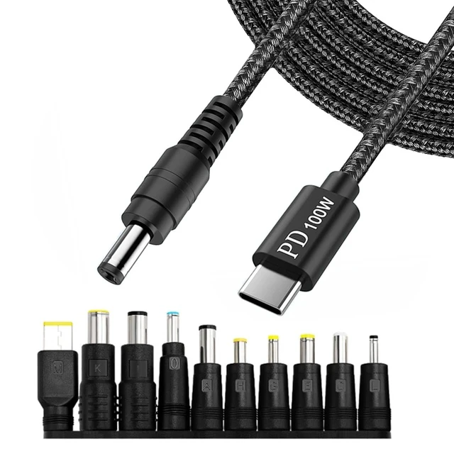 Alt view image 4 of 6 - 100W USB-C DC Power Adapter Kit, Universal AC-DC Laptop Power Supply with 5.5x2.1mm DC Port & 10 Interchangeable DC Tip Connectors