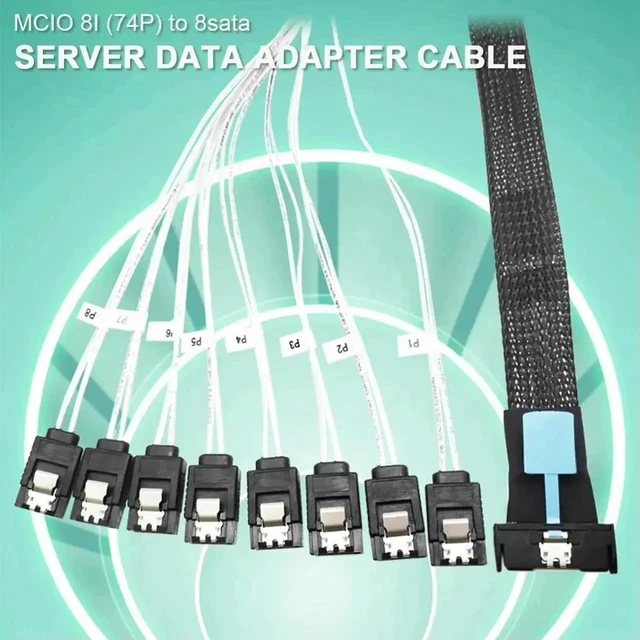 Alt view image 2 of 3 - 0.5M PCIe 5.0 Slimline SAS MCIO 8I to 8 Ports SATA Server Hard Drive Fanout Conversion Cable