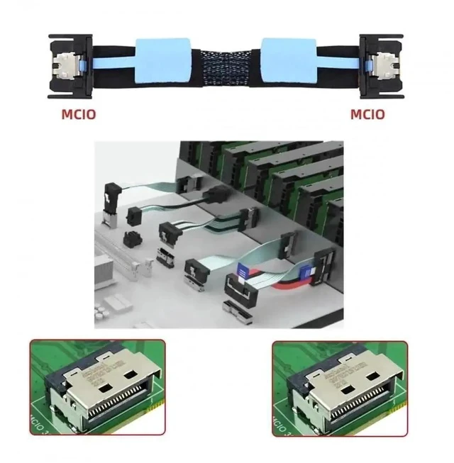 Alt view image 2 of 7 - 50cm PCIe 5.0 MCIO 4i Extension Cable, Mini Cool Edge IO SFF-TA-1016 38Pin Male to Male High-Speed Active Cable for NVMe SSD, eGPU & AI Mini Servers