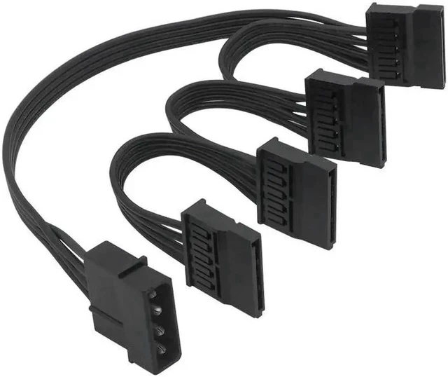 Alt view image 2 of 4 - 4 Pin Male to SATA 15 Pin Female Power Supply Cable 1 to 4 Cord Hard Drive IDE M-olex to 4-Port 15Pin SATA Power Cable 30 inch