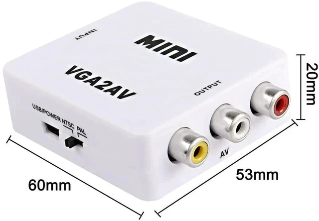 Alt view image 3 of 7 - VGA to AV RCA Composite Converter Adapter Box with USB Power Cable HD 1080P Audio Video Converter PC to TV Set Top Box