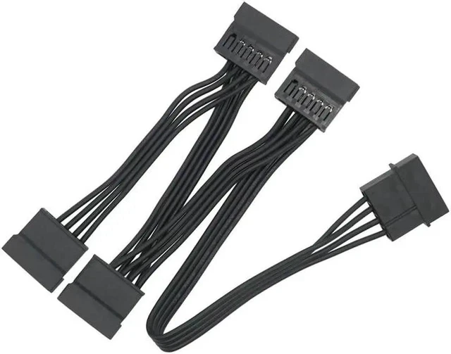 Alt view image 3 of 4 - 4 Pin Male to SATA 15 Pin Female Power Supply Cable 1 to 4 Cord Hard Drive IDE M-olex to 4-Port 15Pin SATA Power Cable 30 inch