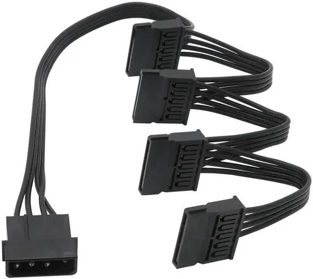 Alt view image 4 of 4 - 4 Pin Male to SATA 15 Pin Female Power Supply Cable 1 to 4 Cord Hard Drive IDE M-olex to 4-Port 15Pin SATA Power Cable 30 inch