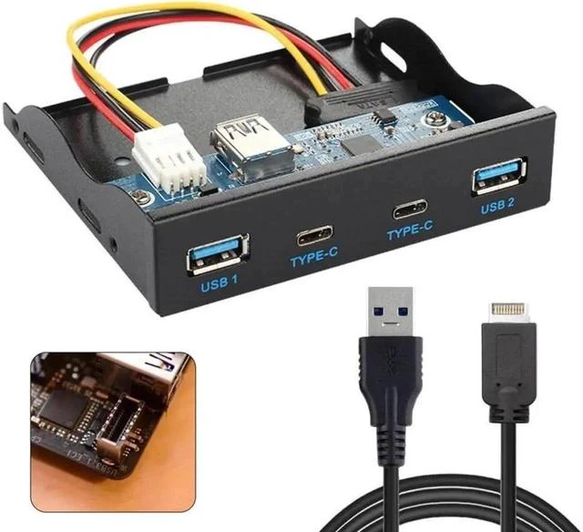 Main image of USB 3.0 HUB 4 Ports & USB-C Front Panel Motherboard to USB 3.1 Front Panel Header Cable Cord for 3.5" Floppy Bay