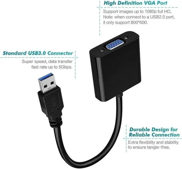 Alt view image 7 of 7 - USB to VGA Adapter, Multi-display Video VGA Converter USB 3.0 to VGA Adapter for Windows 10/ 8.1/ 8/ 7 Built-in Driver,No Need CD Driver (Black)
