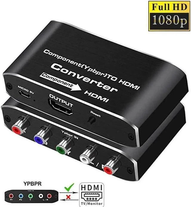 Main image of Component to HDMI Converter, YPbPr+L / Audio HD Video Converter 5RCA RGB to HDMI Converter Adapter, Support HD 1080P, DTS, Dolby Digital