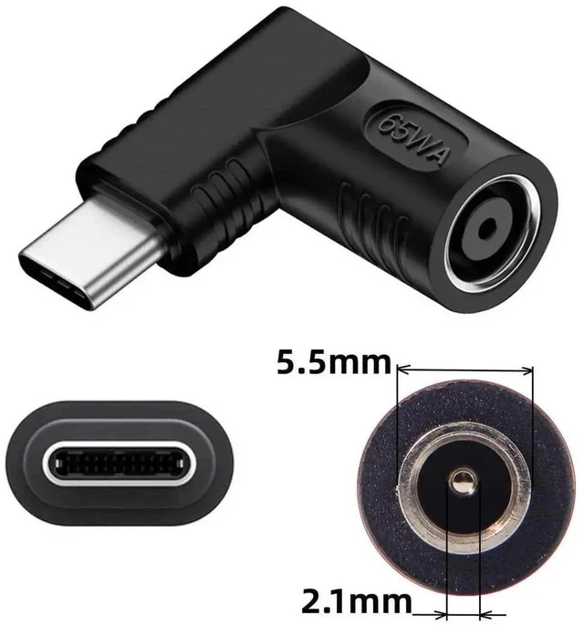 Alt view image 6 of 7 - 90 Degree Right Angle DC 5.5x2.1mm to USB-C PD Power Converter Plug, 20V DC Barrel Input to Type-C Output Charging Adapter
