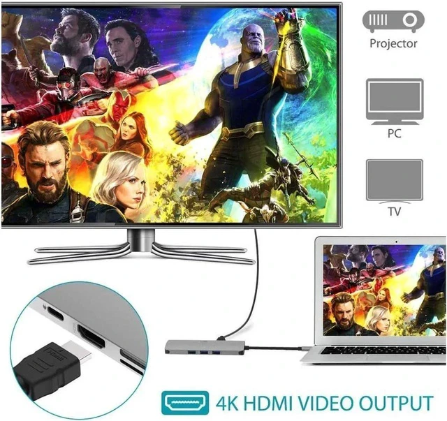 Alt view image 3 of 7 - Updated USB C Hub 9 in 1 Type C Adapter Dock with Giga Ethernet, 4K USBC to HDMI, 3 USB3.0, 60W USB-C PD Port, SD TF Card Reader, Audio/Mic, for MacBook Pro and Other Type C Laptops