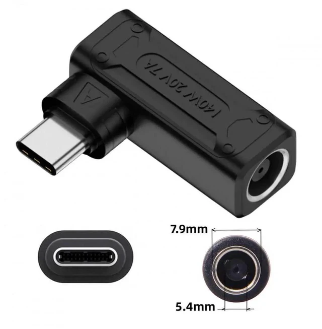 Alt view image 2 of 7 - 90 Degree Angled DC 7.9x5.4mm Male to USB-C Female Power Adapter, 100W 140W PD Fast Charging Converter for Laptops & Smartphones
