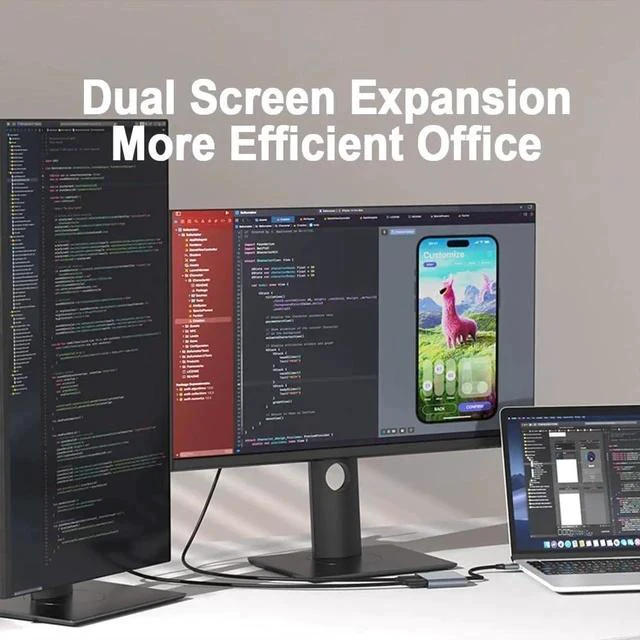Alt view image 7 of 7 - USB-C to Dual HDMI 4K@60Hz Adapter, Type-C Dual Monitor Splitter Supporting Extended Display Mode, Multiport Display Converter Compatible with MacBook Air/Pro, Dell XPS, HP, Surface & Chromebook Lapto