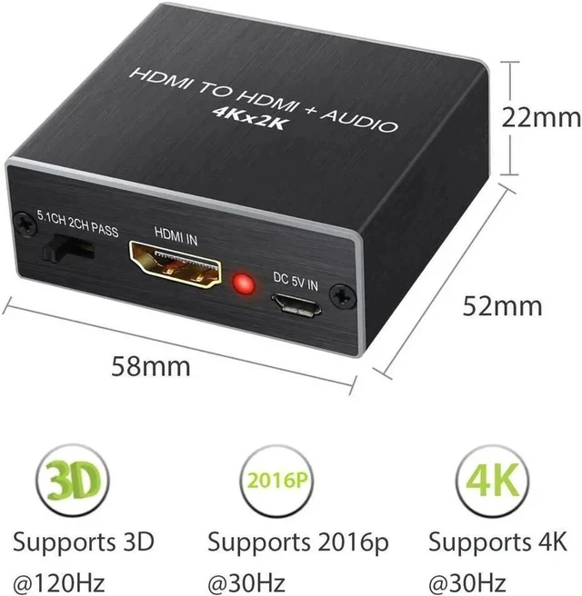 Alt view image 5 of 7 - HDMI Audio Extractor Converter HDMI to Optical Toslink SPDIF with 1M HDMI 1.4 Cable and 3.5mm Stereo Audio Splitter Adapter Support 4K x 2K 3D