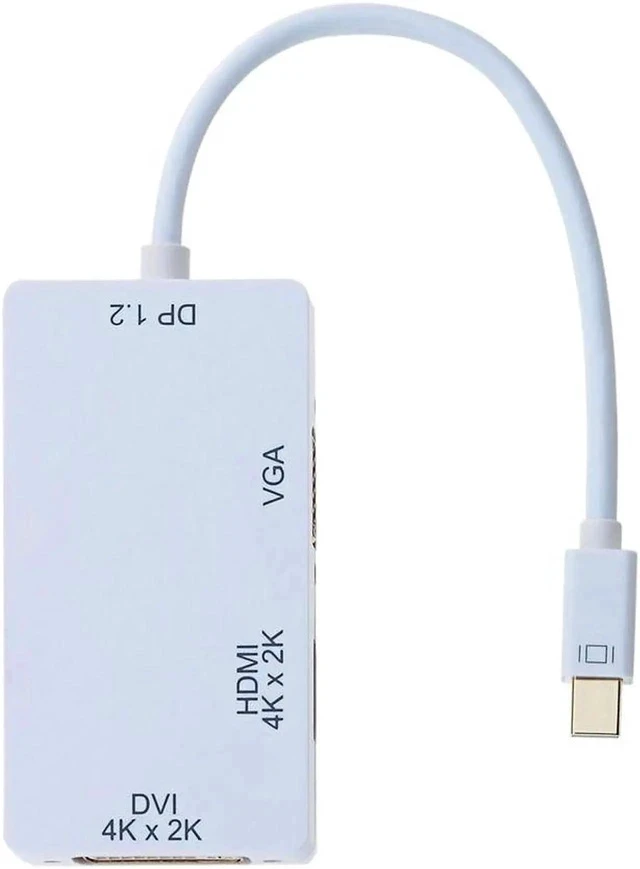 Alt view image 2 of 6 - 3-in-1 Mini DisplayPort 1.2V to DVI VGA HDMI TV HDTV Adapter Converter HDMI Full 4k X 2k Resolution, (4K,White)