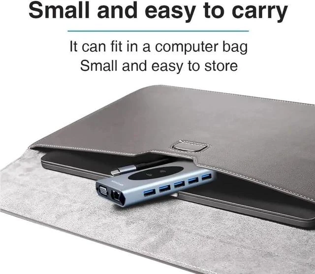 Alt view image 6 of 7 - 14 in 1 USB C Hub Multiport Adapter Dongle, USB C to Dual HDMI VGA Gigabit Ethernet 100W PD, 5 USB3.0, SD TF Card Reader, Wireless Charger & 3.5mm Audio Jack for All Type-C Laptops