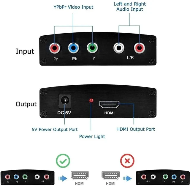 Alt view image 6 of 7 - Component to HDMI Adapter YPbPr to HDMI Coverter 5 RCA to HDMI Coverter Supports 1080P Video Audio Converter Adapter HDMI V1.4 for DVD/PSP/Xbox360 to HDTV Monitor