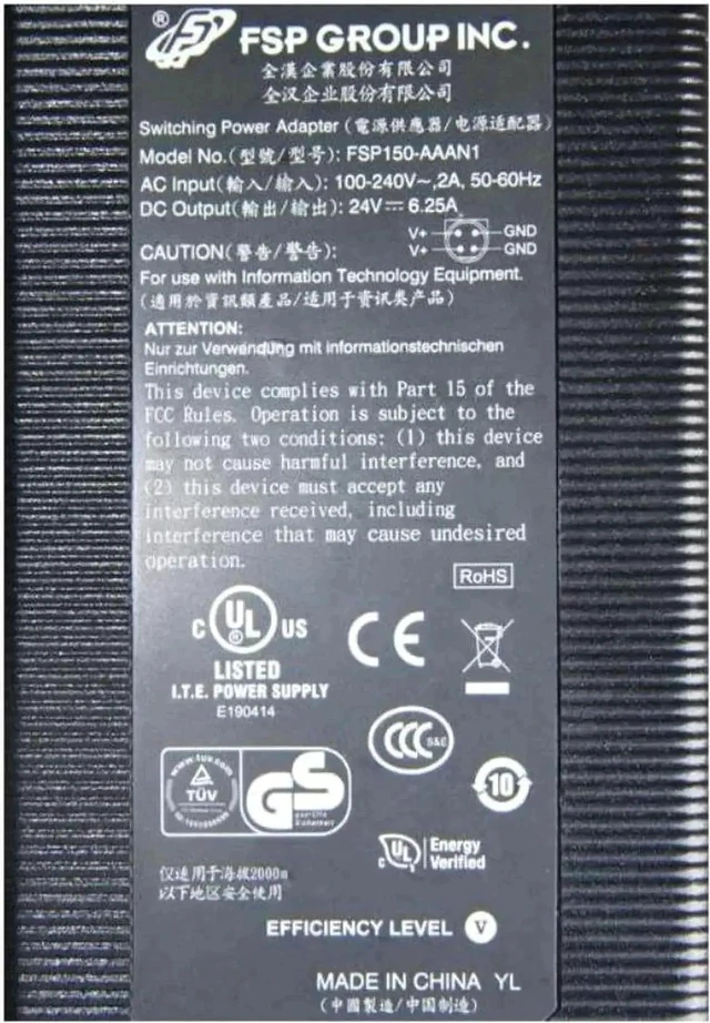 Alt view image 2 of 2 - 24V 6.25A 150W 4PIN AC DC Power Adapter Replacement for FSP FSP150-AAAN1 FSP150-ABA, Compatible with PIONEER MAW-EM55 POS System Monitor Power Supply Charger