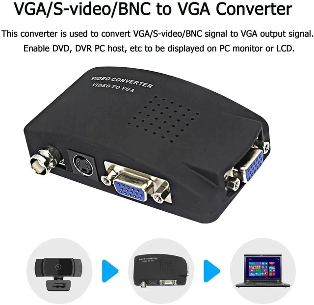 Alt view image 2 of 6 - BNC to VGA Video Converter, S-Video Input to VGA Output, Supports PAL/NTSC, Easy to Install and Operate
