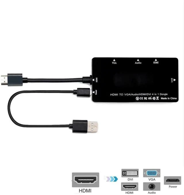Main image of HDMI to VGA Audio HDMI DVI Adapter Multiport Splitter Converter 4 in1 Dongle Compatible for PS3 HDTV PC Monitor Projector