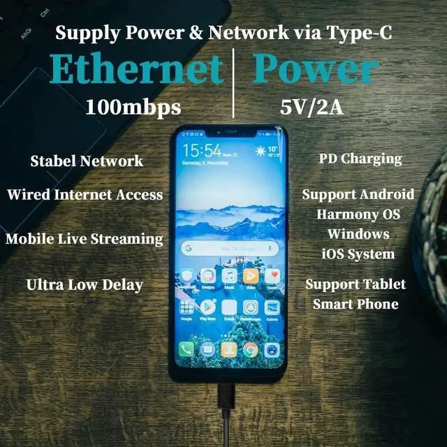 Alt view image 7 of 7 - PoE to USB C Adapter Converter, Convert POE to Output 5V/2A Type-C with Ethernet, IEEE802.3af with 10/100Mbps, Wired Broadband and PD Charging for Smart Phone/Tablet, Plug and Play (P2C5V)