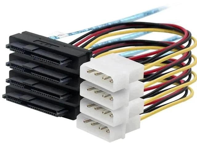 Alt view image 2 of 6 - 2 Pack Internal HD Mini SAS Breakout Cable 1M(3.3FT), SFF-8644 to 4×SFF-8482 Storage Wire with 4Pin IDE Molex Power for Server RAID HBA, SAS SATA HDD SSD Array