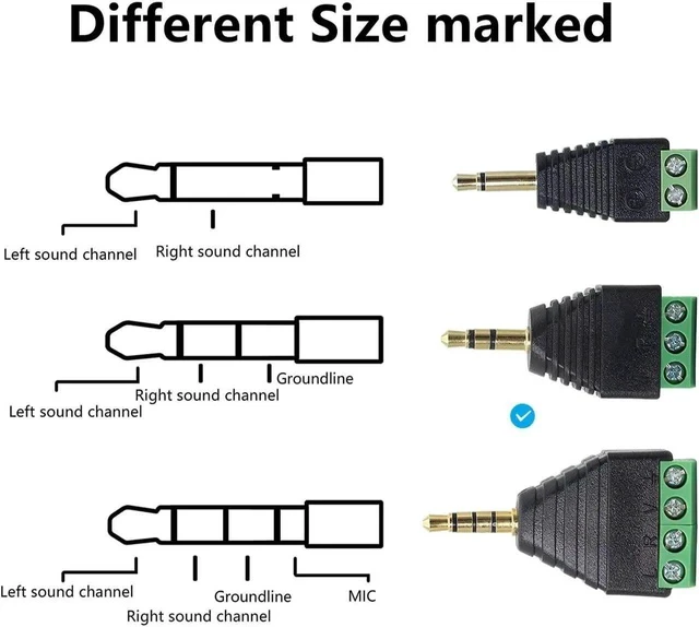Alt view image 6 of 7 - 3.5mm 3 Pole Stereo Audio Male to 3 Screw Terminal Female Adapter 1/8 Inch TRS Stereo to 3-Pole Soldless Screw Double Track Headphone Converter 2-Pack