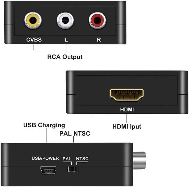 Alt view image 7 of 7 - RCA to HDMI, AV to HDMI, 1080P Mini RCA Composite CVBS AV to HDMI Video Audio Converter Adapter for Xbox PS3 PS4 STB VHS VCR Camera DVD Game Console, Black