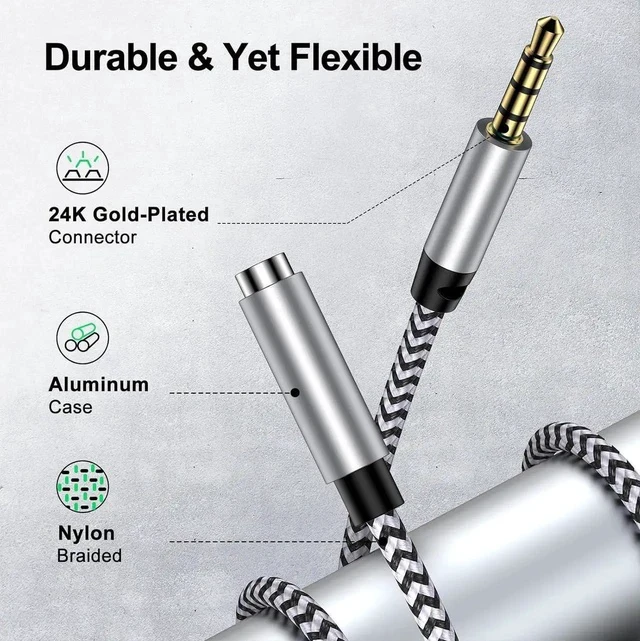 Alt view image 4 of 7 - Headphone Extension Cable 6FT 3.5mm Male to Female Stereo Audio Extension Cable with Microphone Nylon Braided Aux Adapter Extender Cord for Headset iPhone iPad Smartphones Tablets Media Players