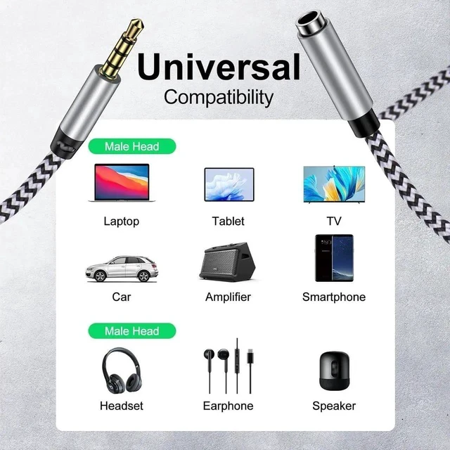Alt view image 3 of 7 - Headphone Extension Cable 6FT 3.5mm Male to Female Stereo Audio Extension Cable with Microphone Nylon Braided Aux Adapter Extender Cord for Headset iPhone iPad Smartphones Tablets Media Players