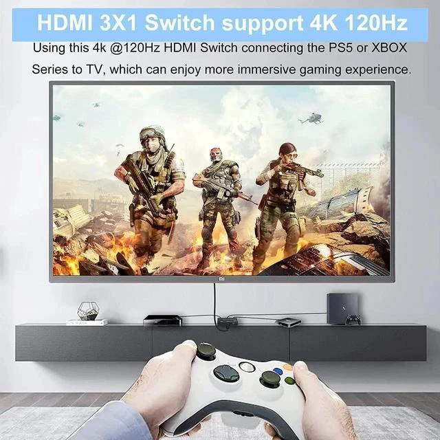 Alt view image 6 of 7 - 3 in 1 Out HDMI 2.1 Switch, 3-Port 8K@60Hz 4K@120Hz HDMI Selector Box with IR Remote & Auto Switching, 48Gbps Bandwidth, Supports HDCP2.3 HDR10+ 1080P@240Hz, Compatible with Xbox Series X/S, PS5, PS4,