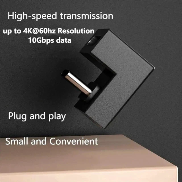 Alt view image 3 of 6 - USB C U-Shape Adapter 180 Degree USB 3.1 Type C Male to Female U-Shape Charging Connector Adapter 4K60Hz 10Gbps for Laptop,Tablet,USB-C Phone