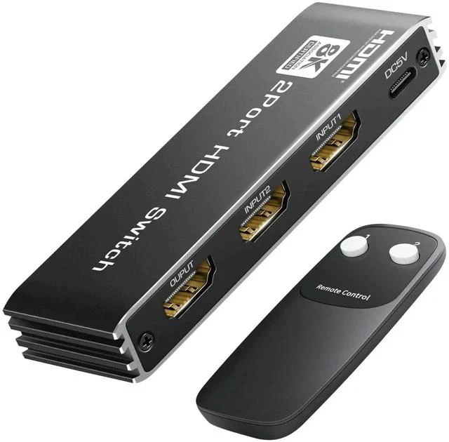 Main image of 8K HDMI 2.1 Switch 4K@120Hz 8K@60Hz, Bi-Directional 2 in 1 Out HDMI Switcher with Remote, Aluminum HDMI Splitter 2 in 1 Out Ultra HD Compatible with PS5 Xbox Fire Stick and More (Black)