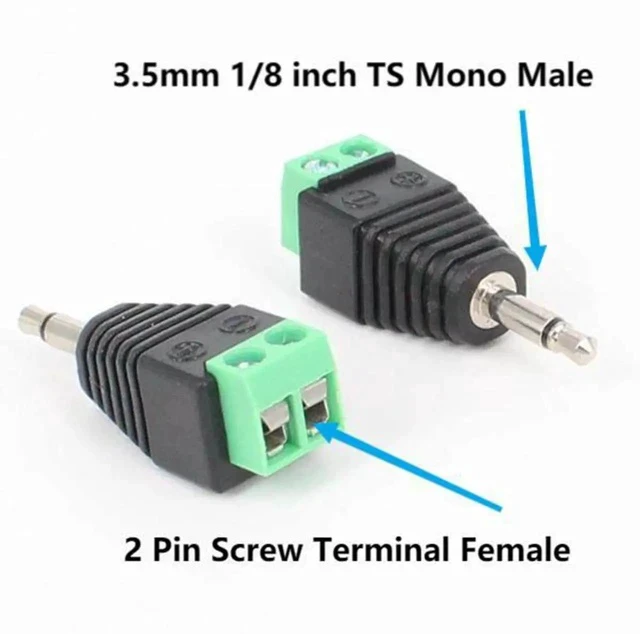 Alt view image 5 of 7 - 3.5mm TS Mono Male to 2 Pin Screw Terminal Female 1/8 Inch TS Audio Plug AUX Headphone Solderless Balun Converter Adapter 2 Pack
