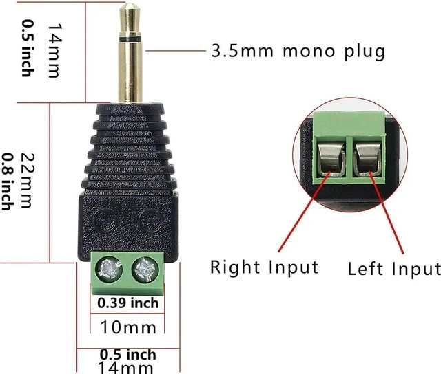 Alt view image 6 of 7 - 3.5mm TS Mono Male to 2 Pin Screw Terminal Female 1/8 Inch TS Audio Plug AUX Headphone Solderless Balun Converter Adapter 2 Pack